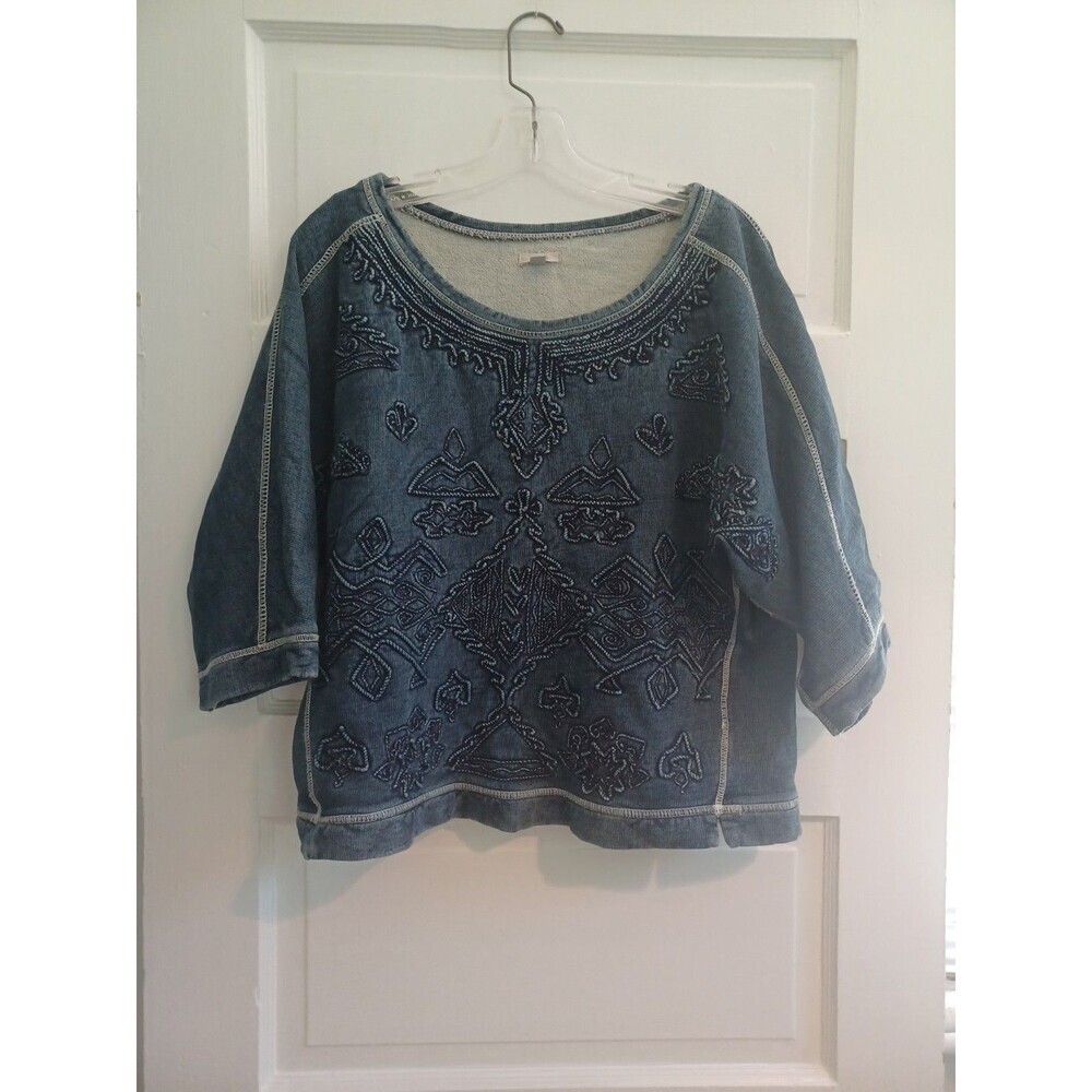 Urban Outfitters Ecote denim look sweatshirt womens M embroidered boho beach top